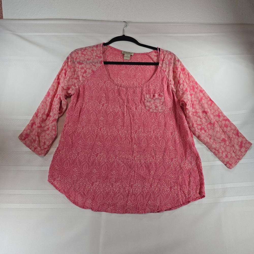 Lucky Brand Coral Pink Floral Paisley Peasant Top